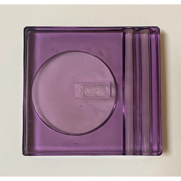 VTG CADO Fountain Pen Single Well Inkwell Holder Purple Glass Desk Paperweight - Picture 2 of 2